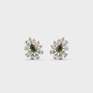 Pear Green Stone Diamond Encrusted Studs
