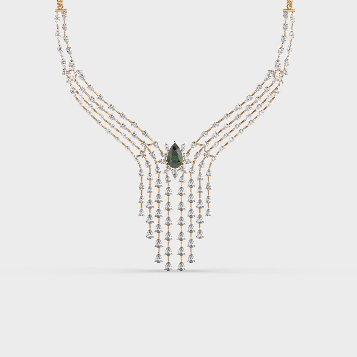 Pear Green Stone Fringed Diamond Necklace
