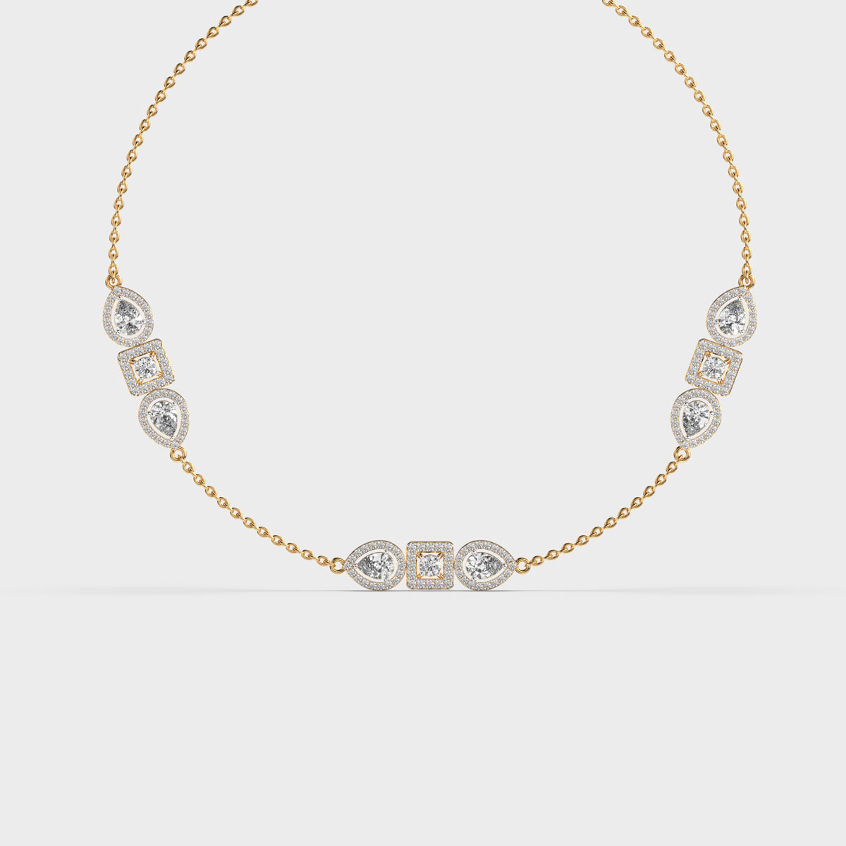 Three Stones Chained Diamond Necklace