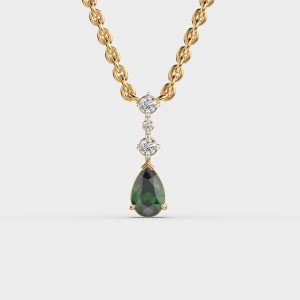 Pear Drop Green Stone Pendant with Chain
