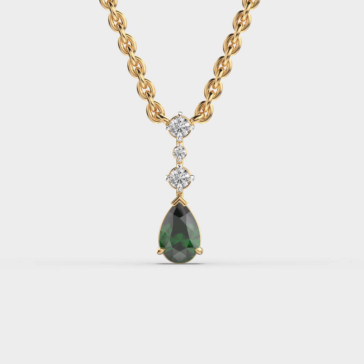 Pear Drop Green Stone Pendant (With Chain)