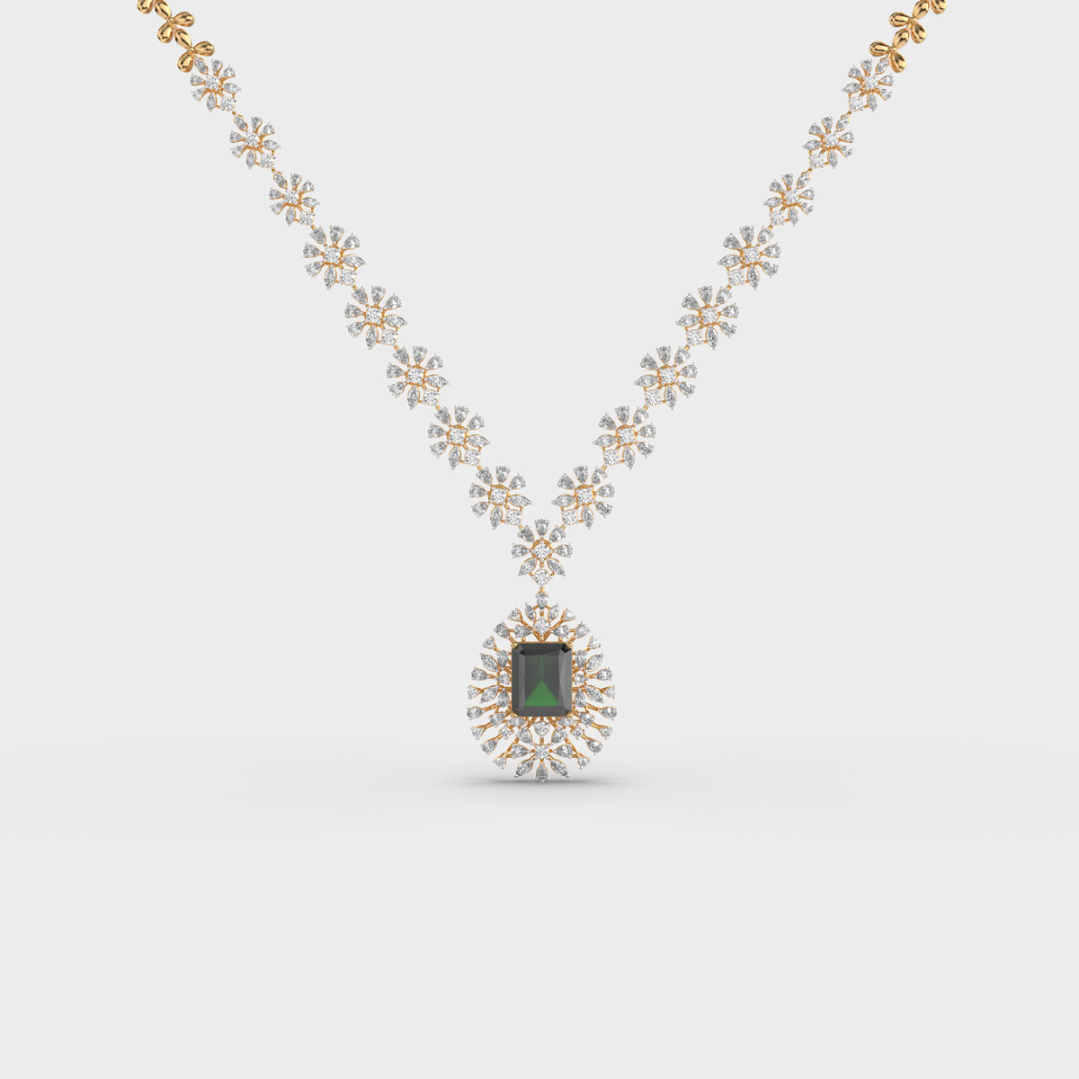 Classic Green Stone Long Diamond Necklace