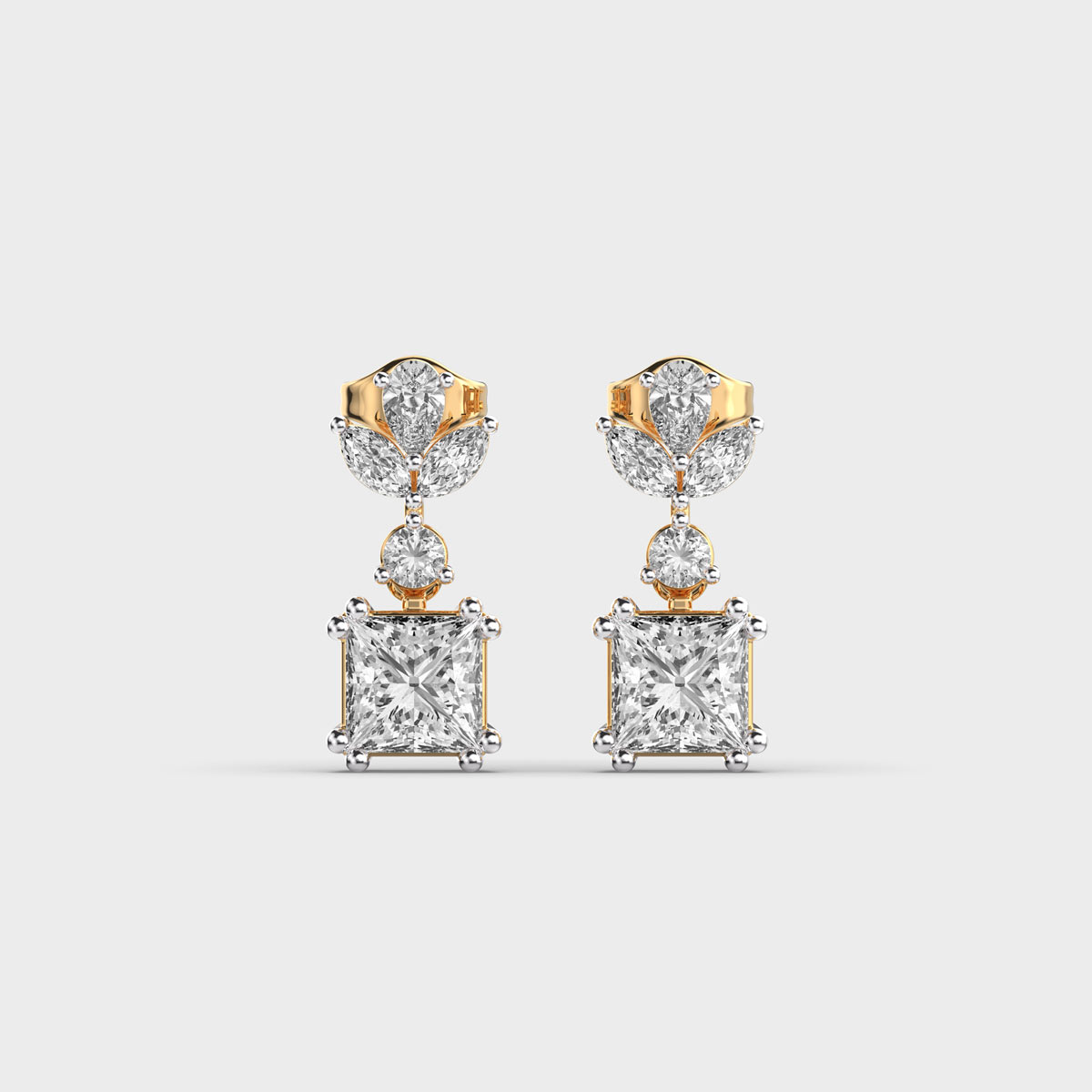 Regal Glam Princess Cut Diamond Drop Earrings