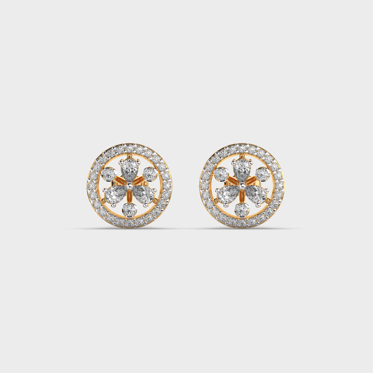 Shining Chakra Floral Diamond Stud Earrings