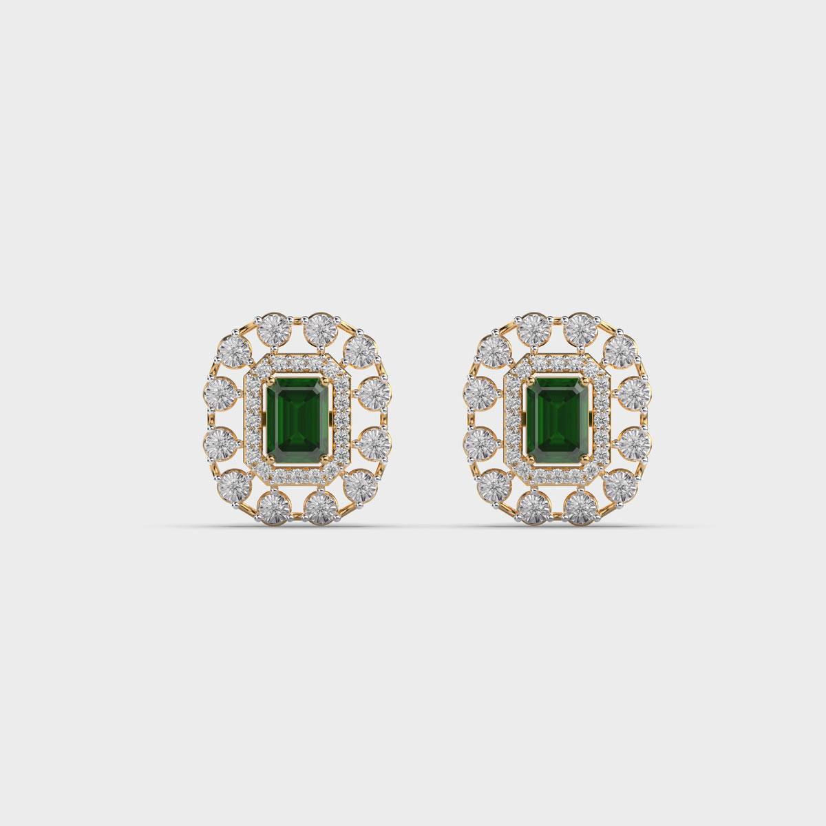 Green Stone Glow Diamond Stud Earrings