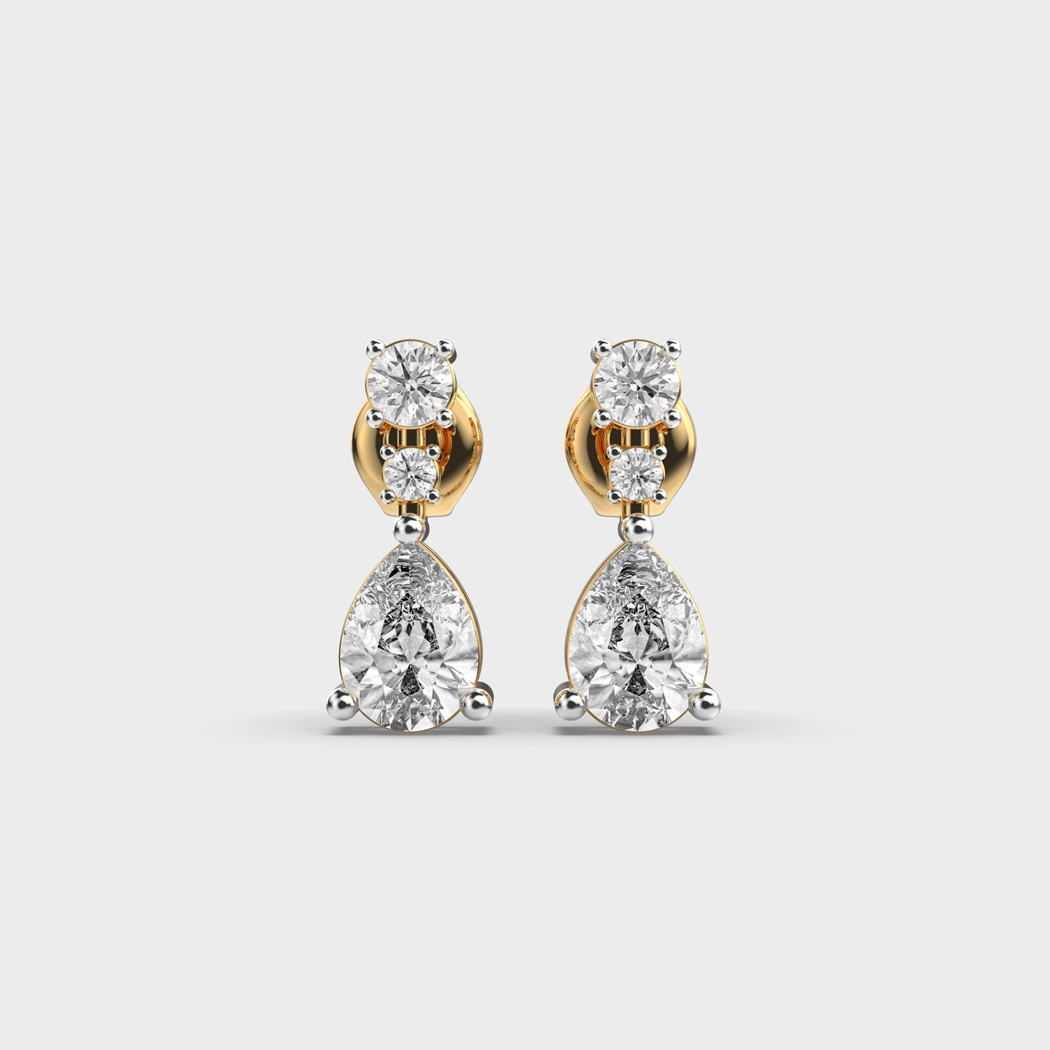 Inverted Peony Pear Cut Diamond Earrings