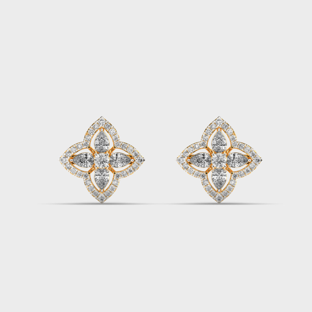 Flower with Four Petals Diamond Earstuds