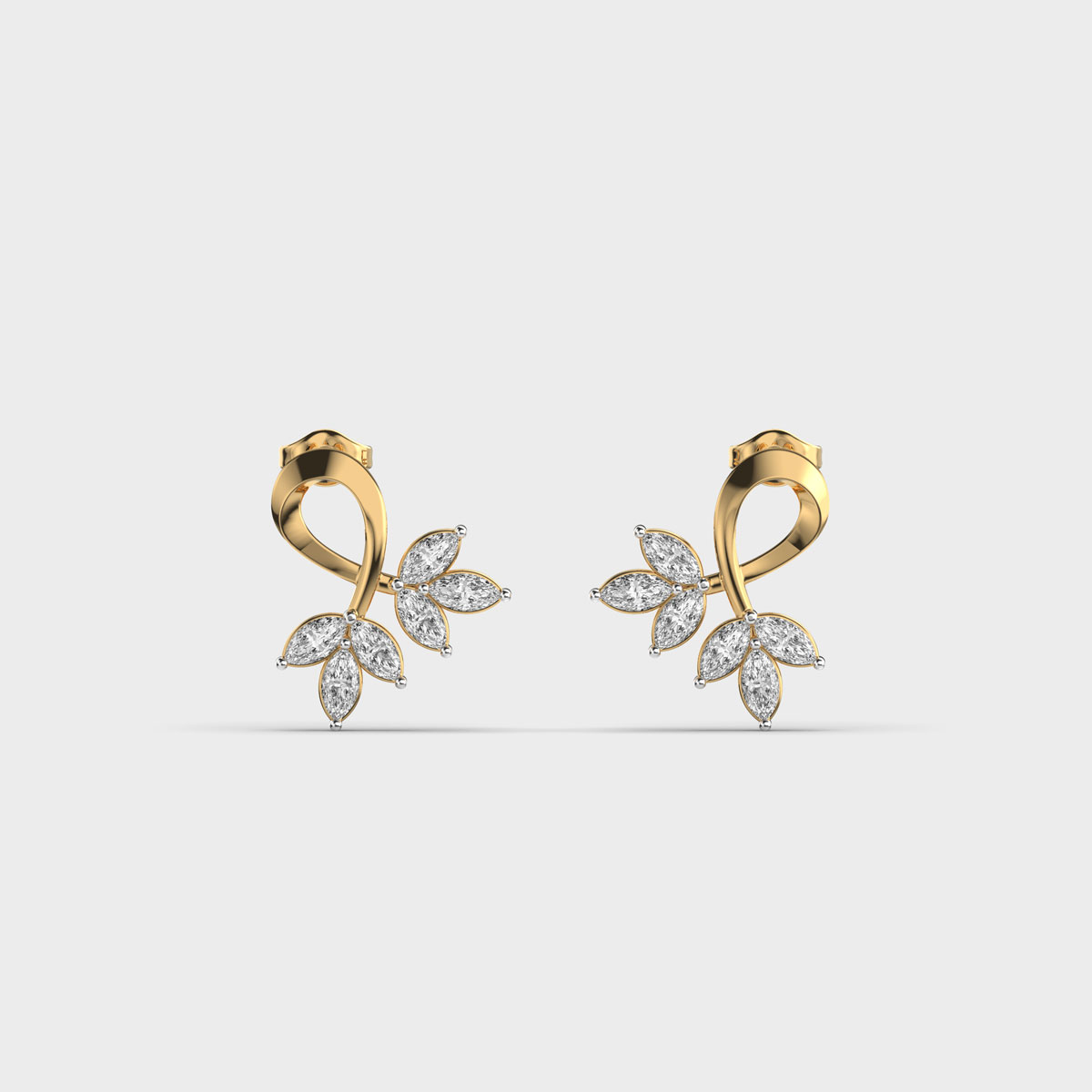 Inverted Vine Diamond Ear Studs
