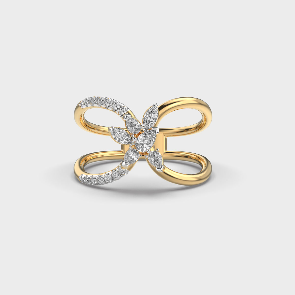 Half Flower Cocktail Diamond Ring