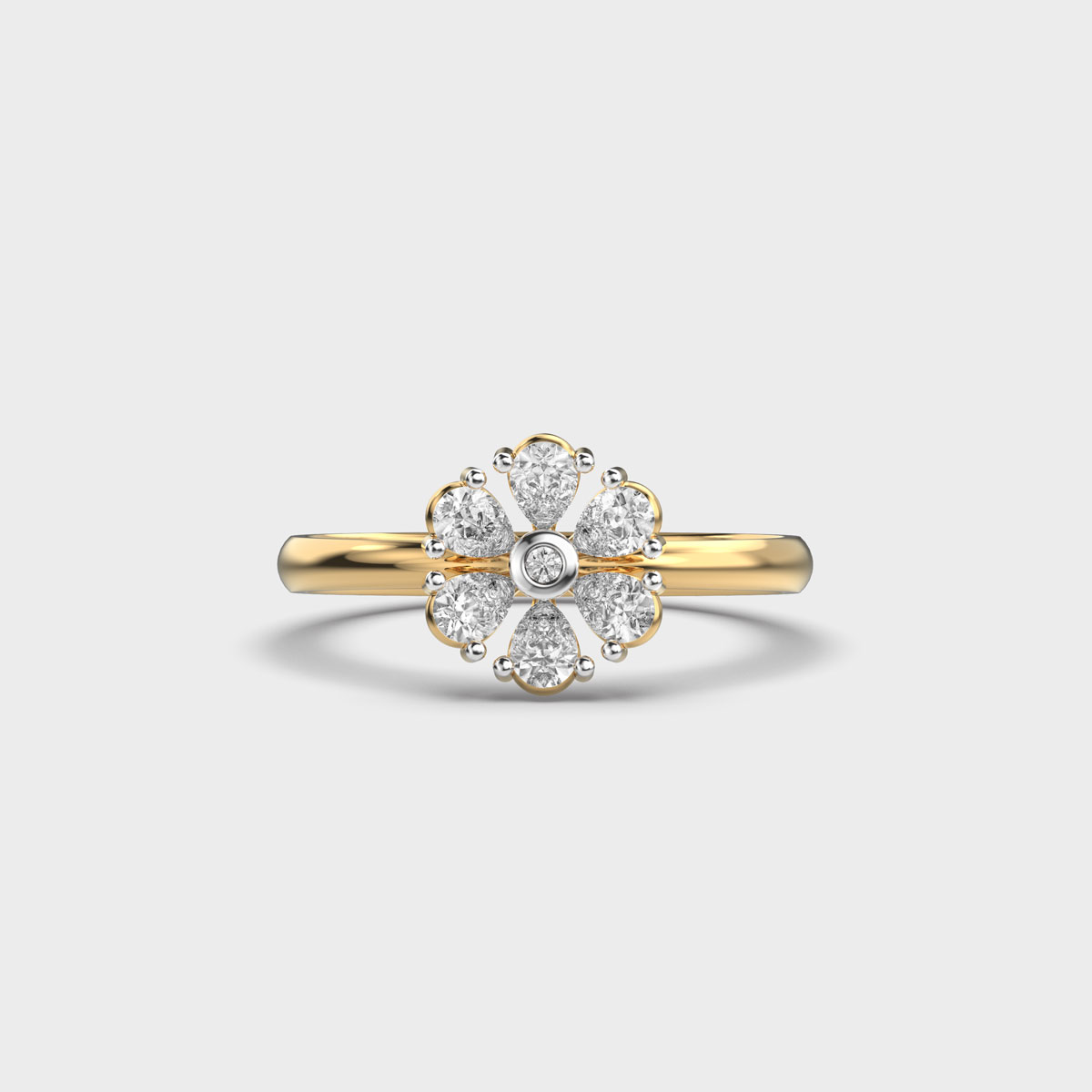 Round Flower Petal Diamond Ring