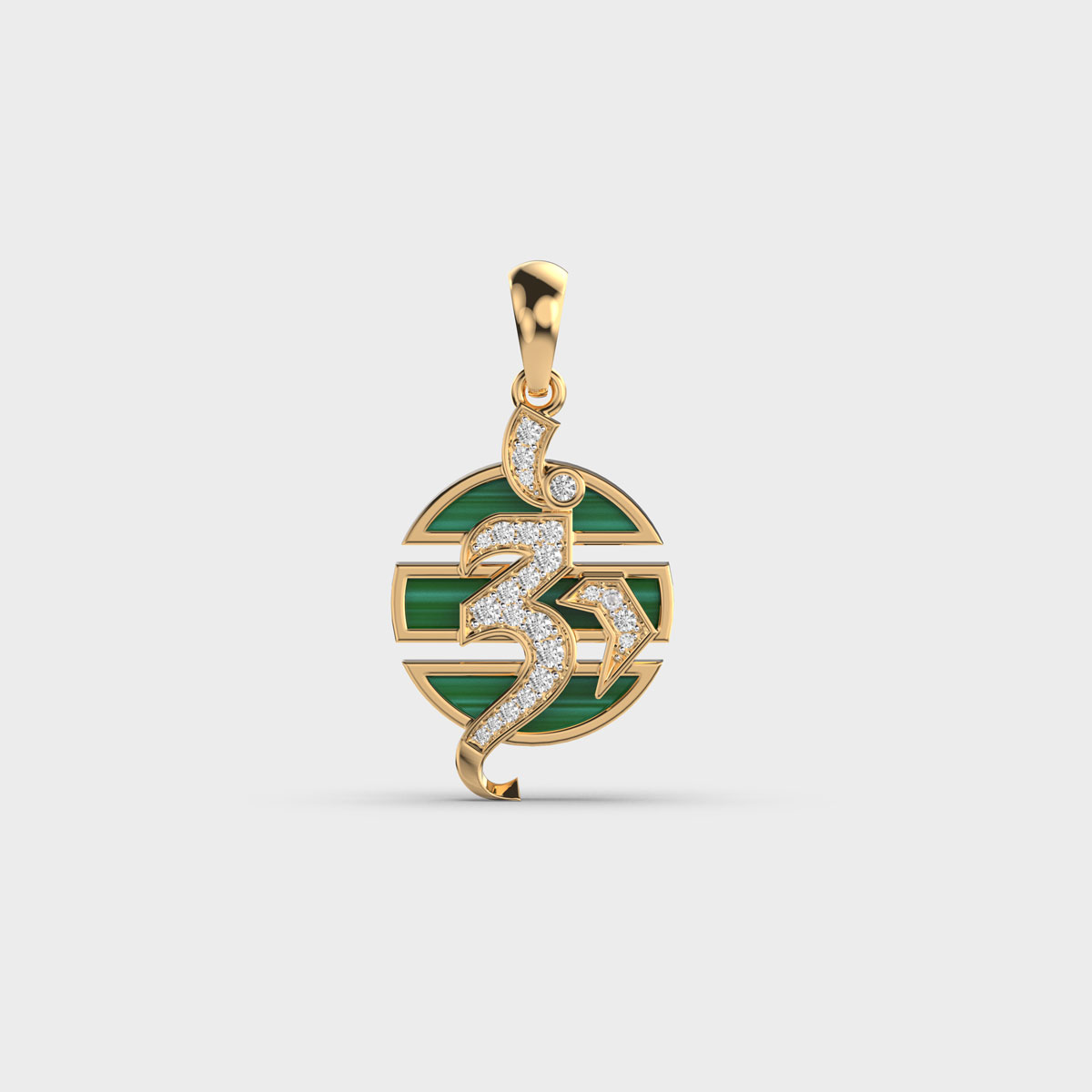 Om Green Enamel Diamond Pendant (Without Chain)