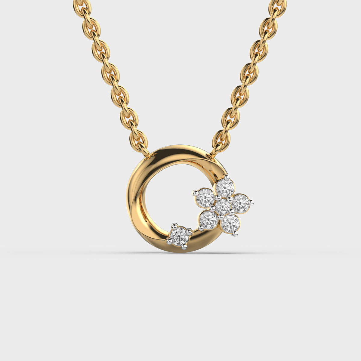 Flower On Vine Round Pendant (With Chain)