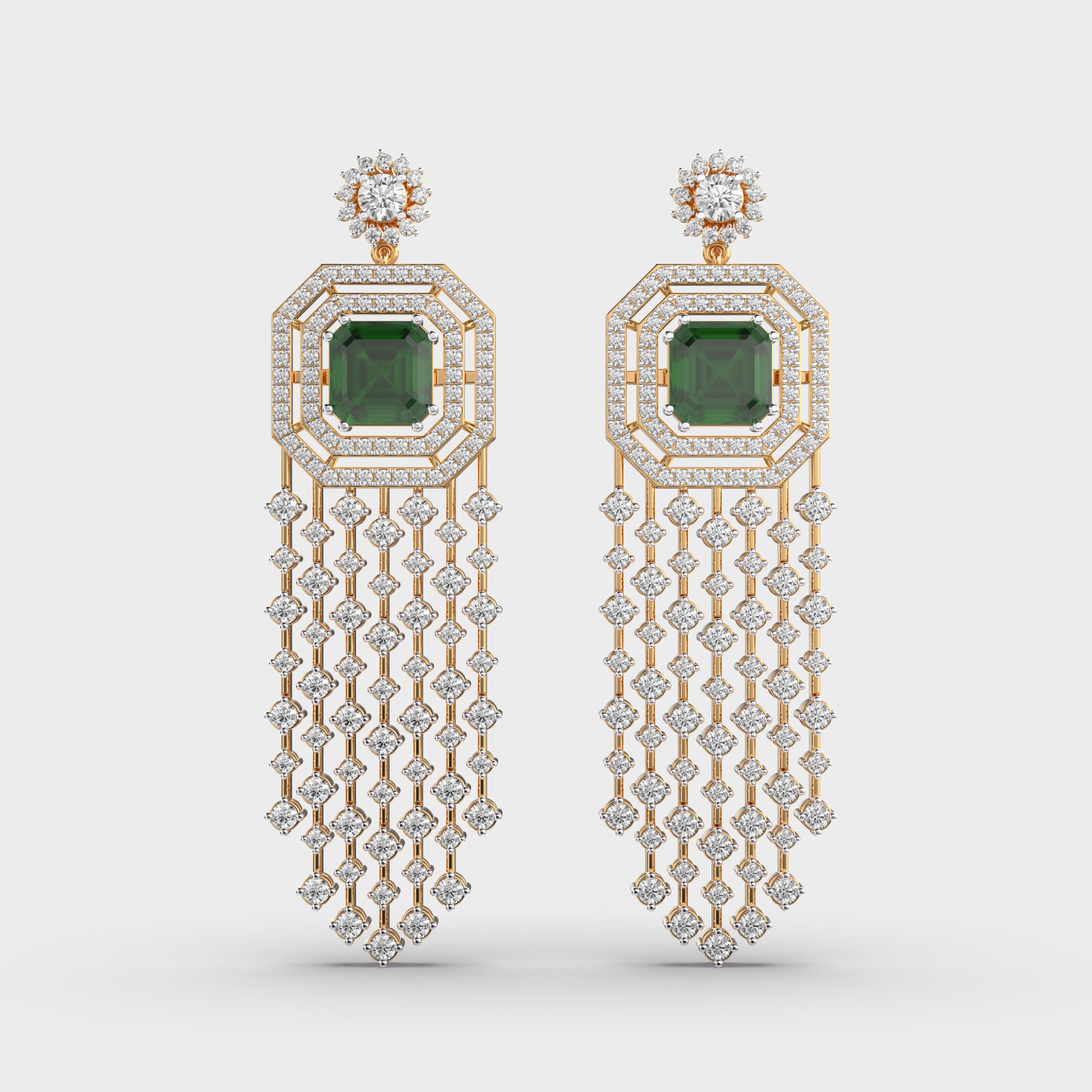 Shimmering Glorious Green Cascade Diamond Earrings