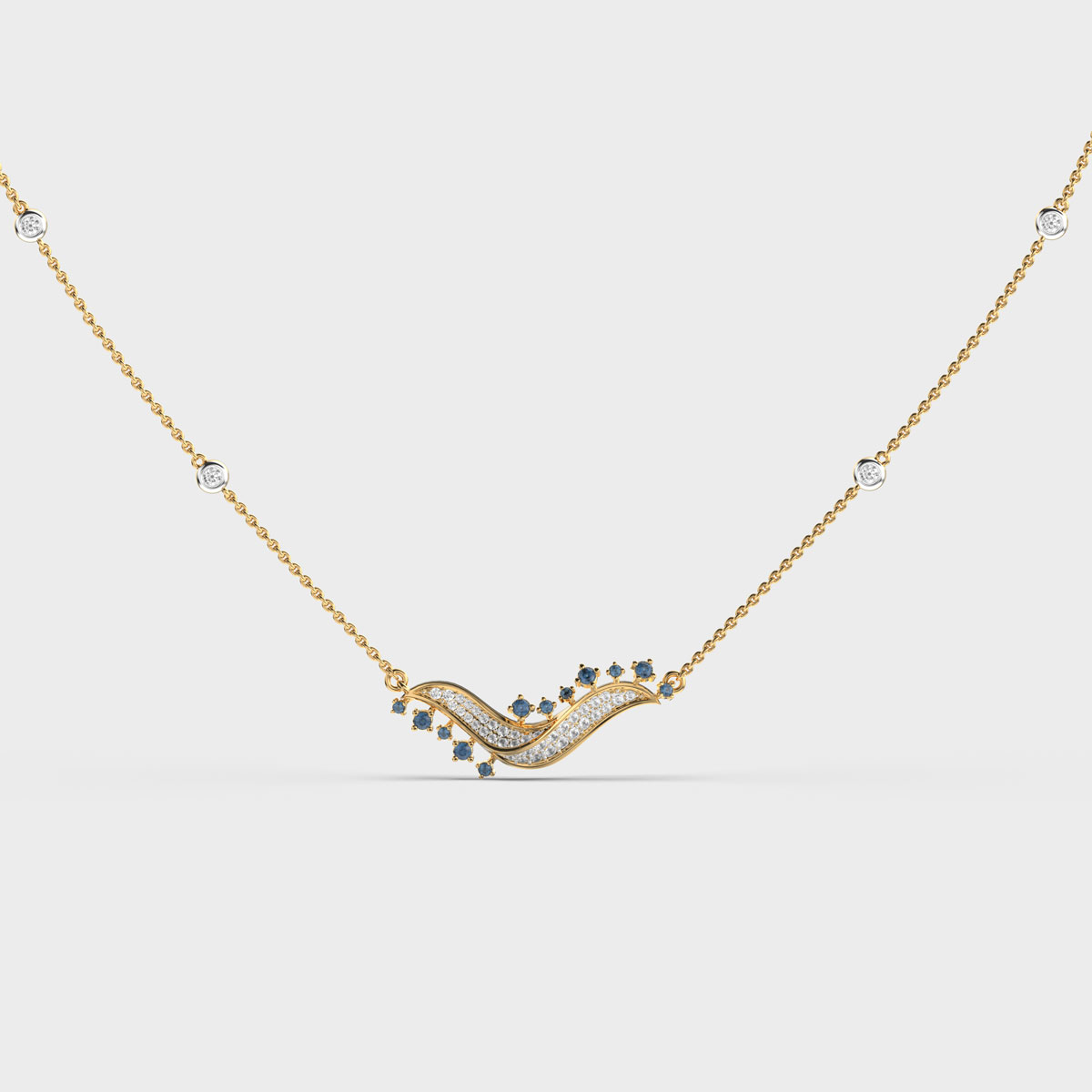 Blue Stone Wave Diamond Necklace