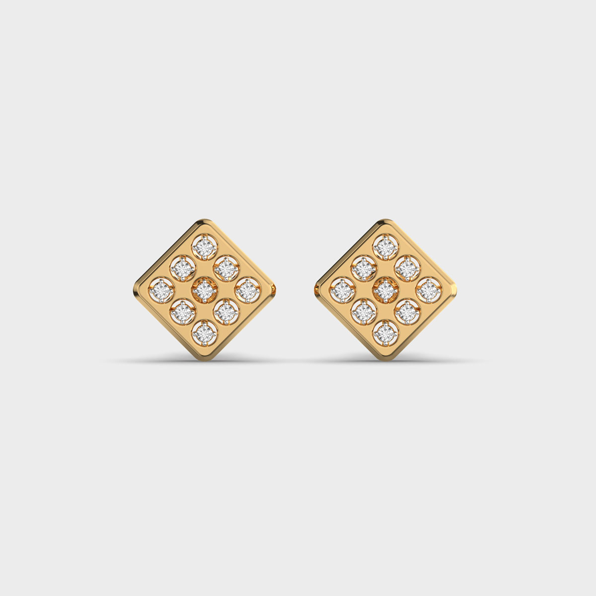 Chequered Diamond Encrusted Stud Earrings