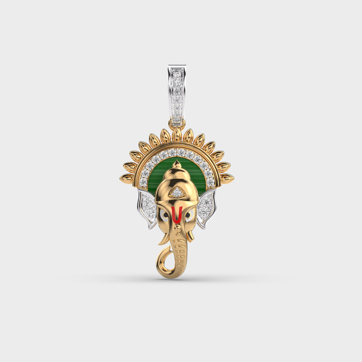 Ganesha Green Halo Diamond Pendant (Without Chain)