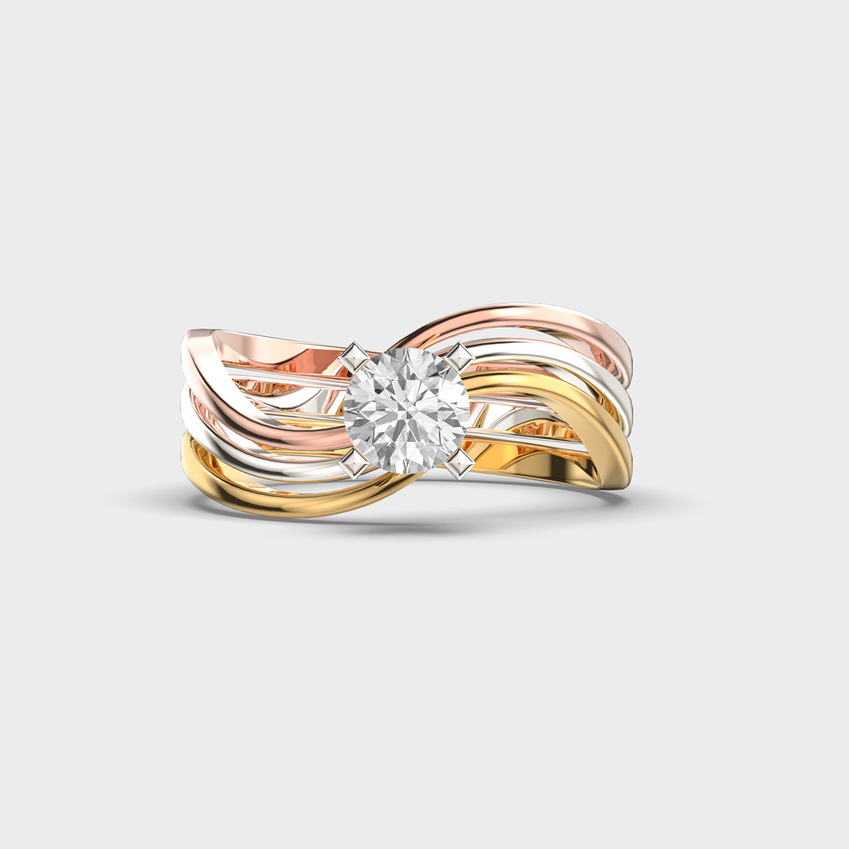 Three Tone Wave Diamond Ring
