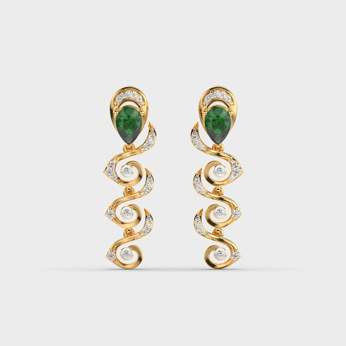 Green Cascade Spiral Diamond Danglers
