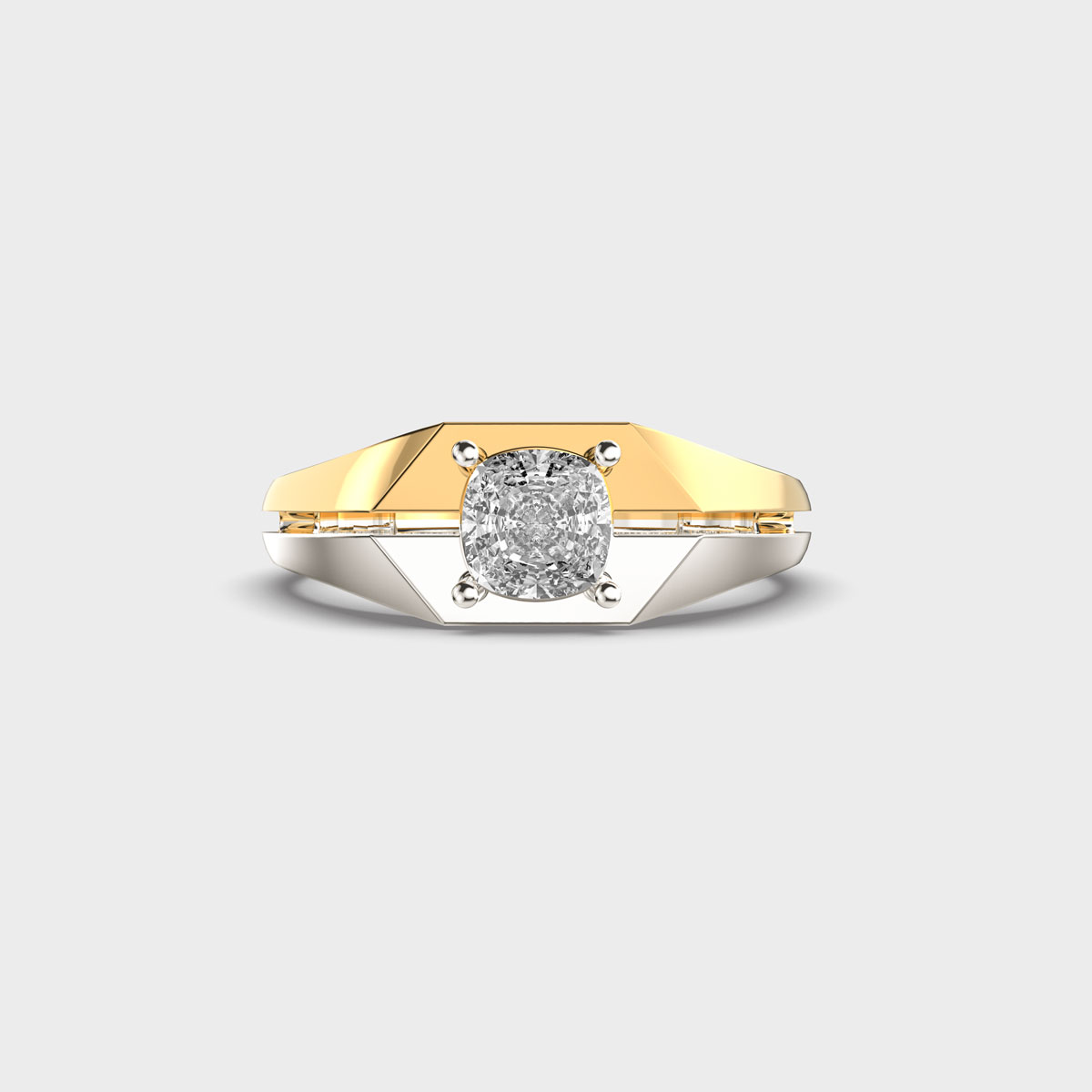 Dual Tone Geometric Round Diamond Ring For Men