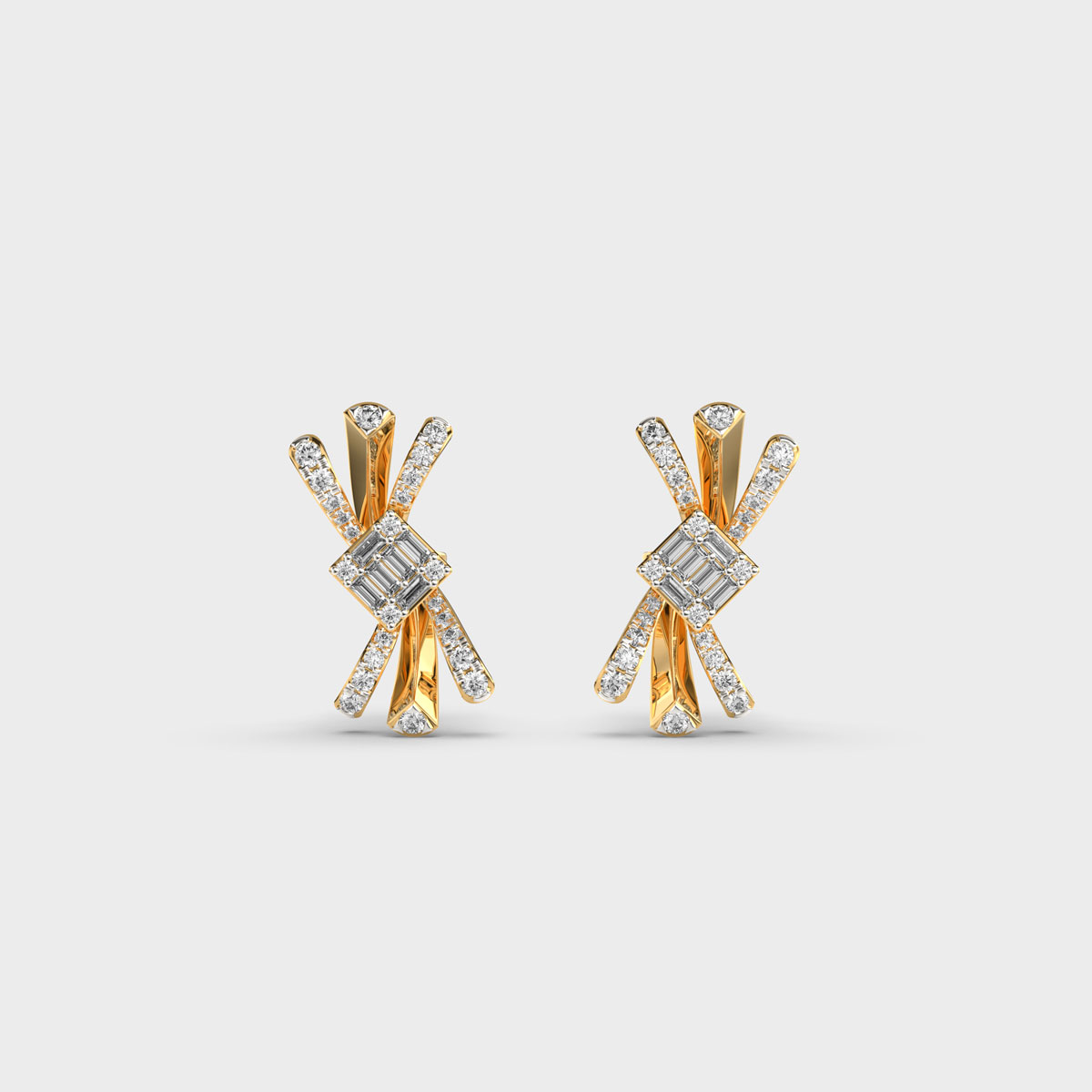 Ribbon Bunch Dual Tone Diamond Earrings