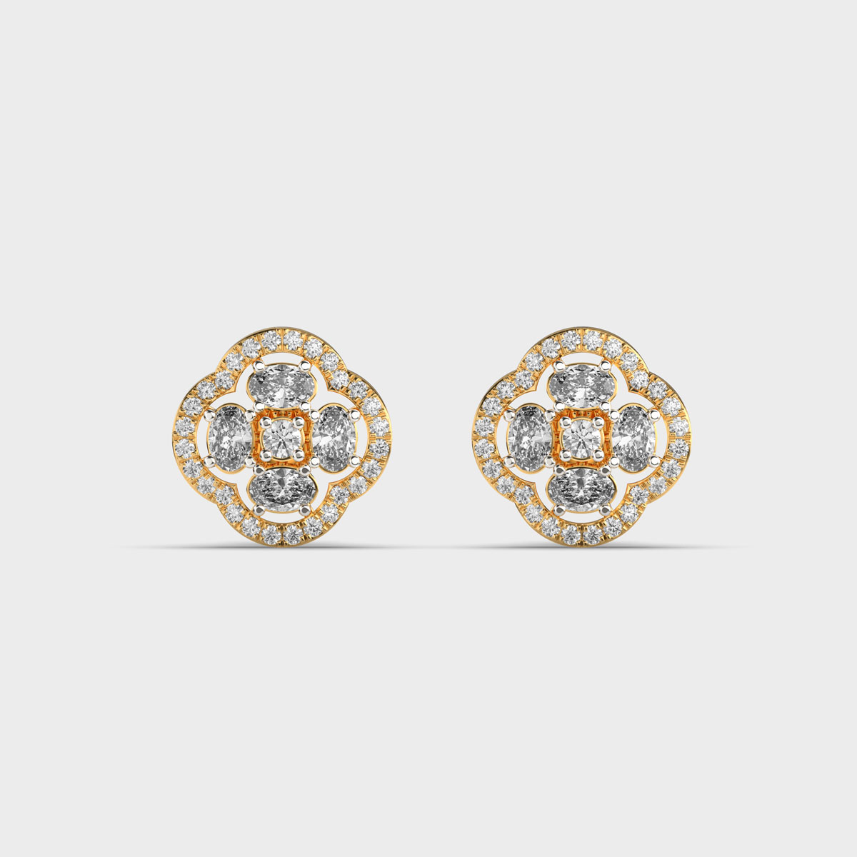 Flower with Four Petals Halo Diamond Earrings