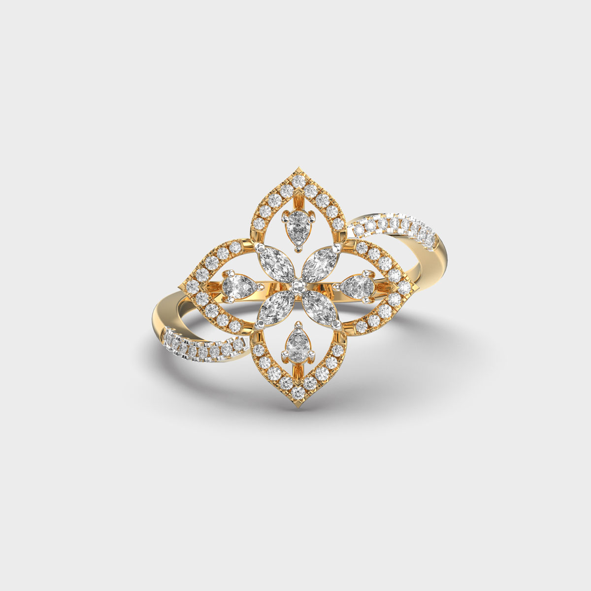 Flower with Four Petals Diamond Ring