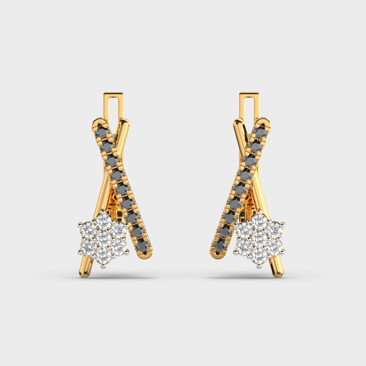 Small Black Diamond Snowflake Diamond Earrings