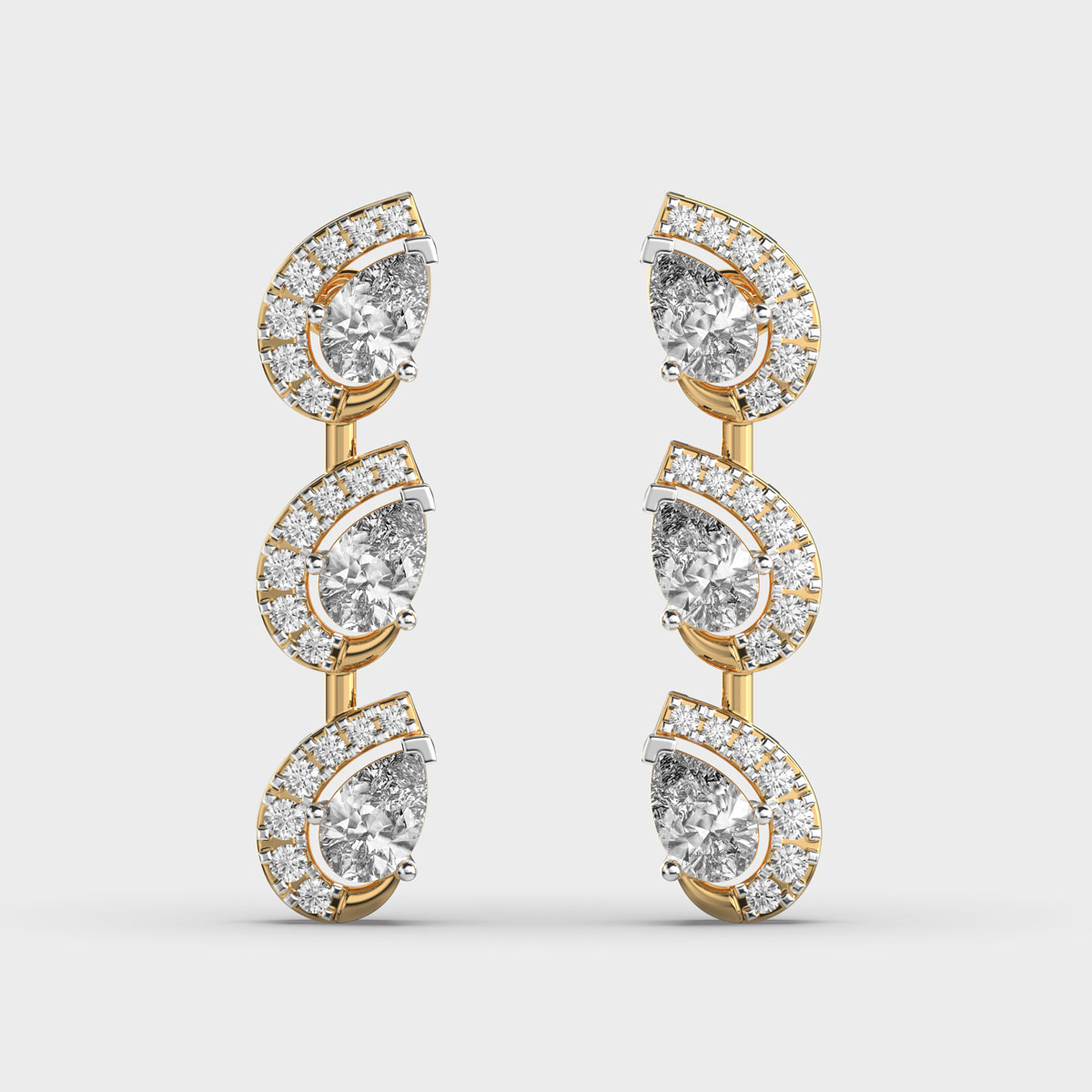 Three Leaf in a Row Diamond Earrings