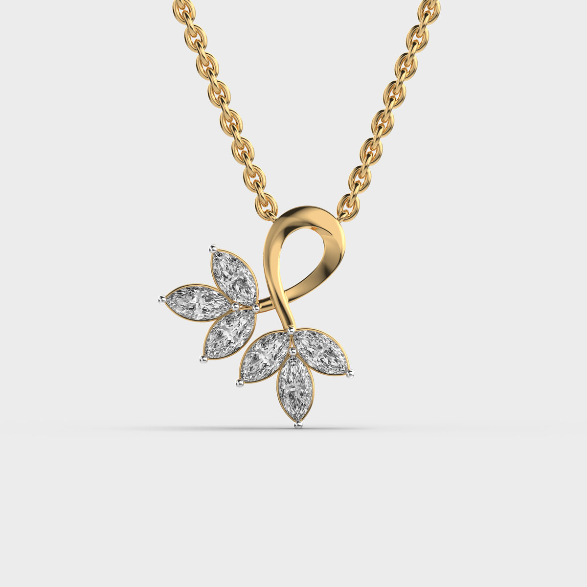 Two Tulips Together Diamond Pendant With Chain