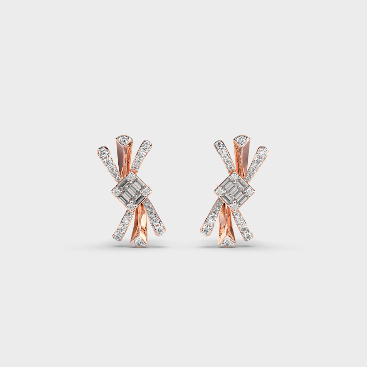 Ribbon Bunch Dual Tone Diamond Earrings