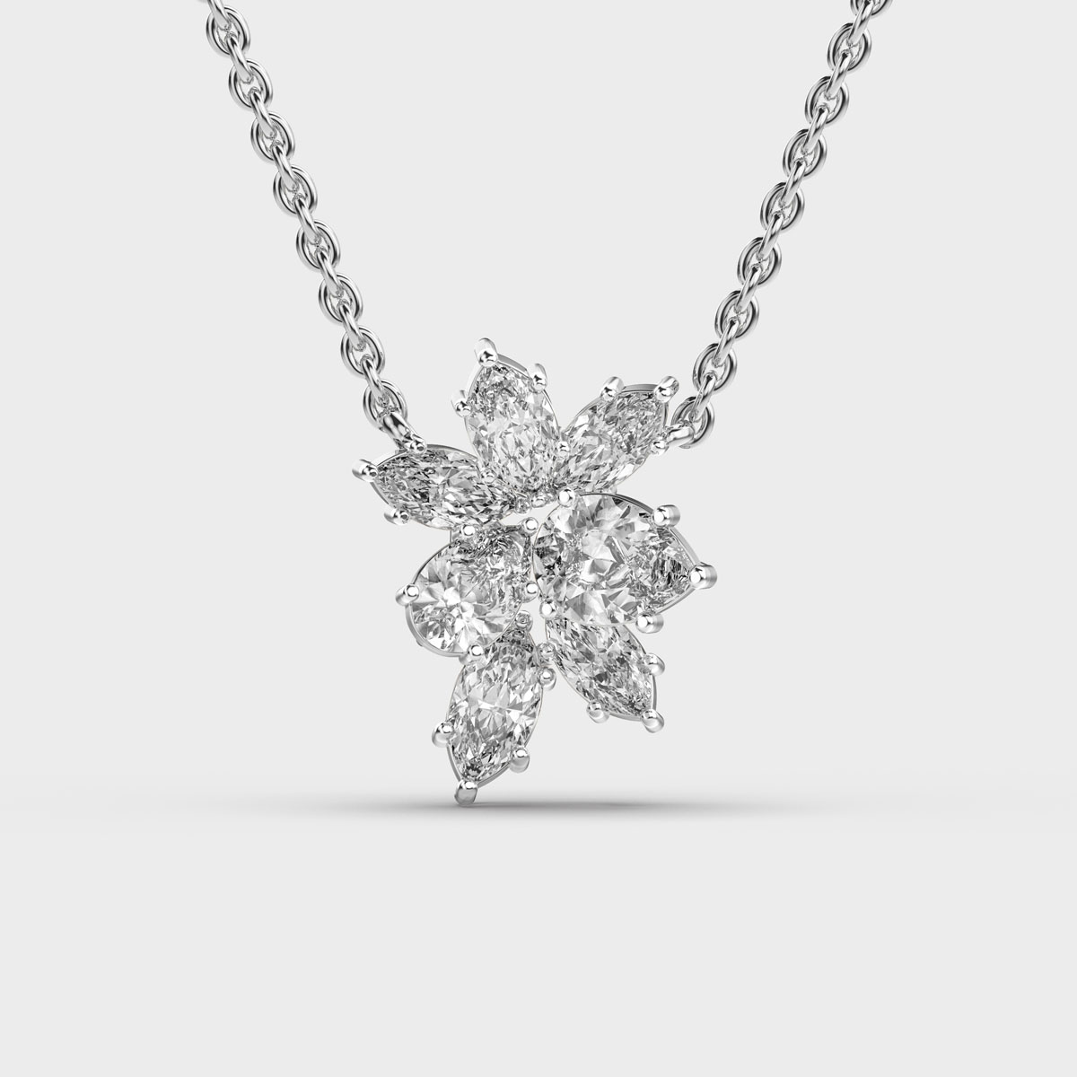 Cluster Flower Marquise Diamond Necklace