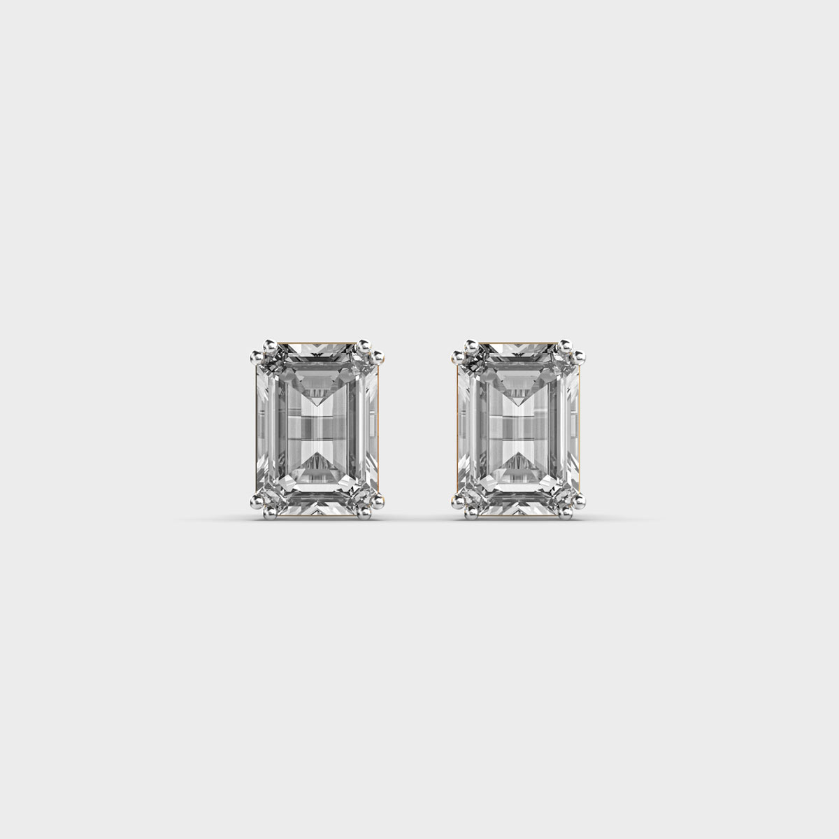 Mini Emerald Cut Diamond Ear Studs