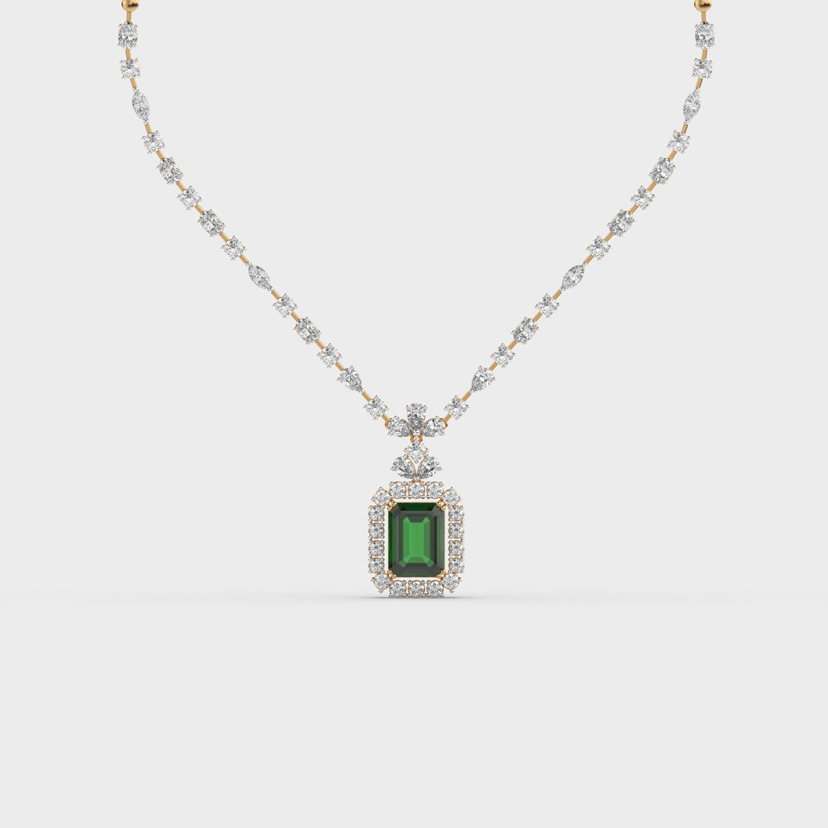 Regal Maharani Green Stone Diamond Necklace