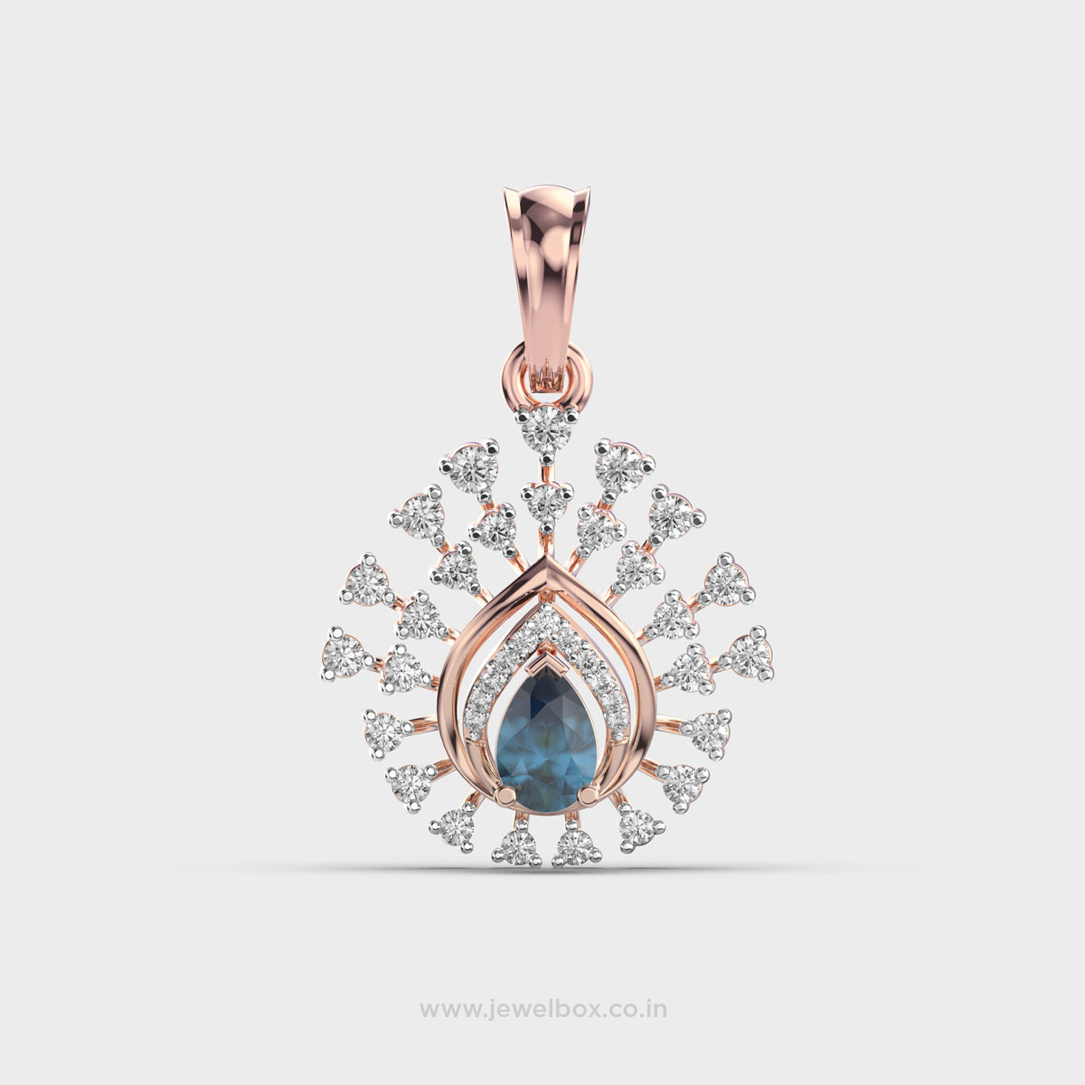 Gleaming Peacock Blue Stone Diamond Pendant Without Chain
