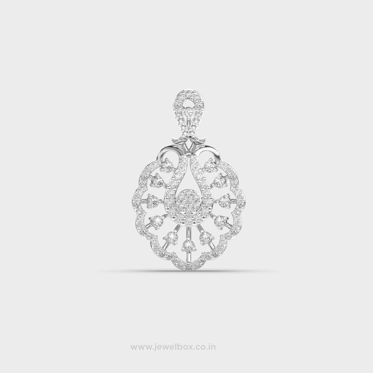 Peacock Feather Clustered Diamond Pendant Without Chain