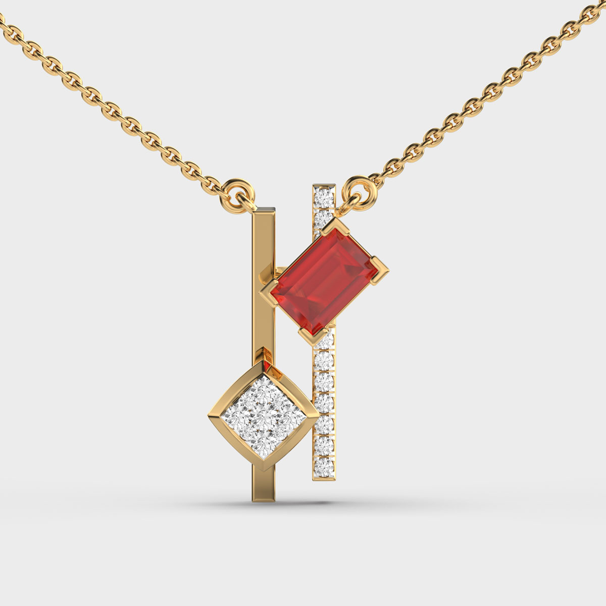 Red Stone Diamond Pendant (With Chain)