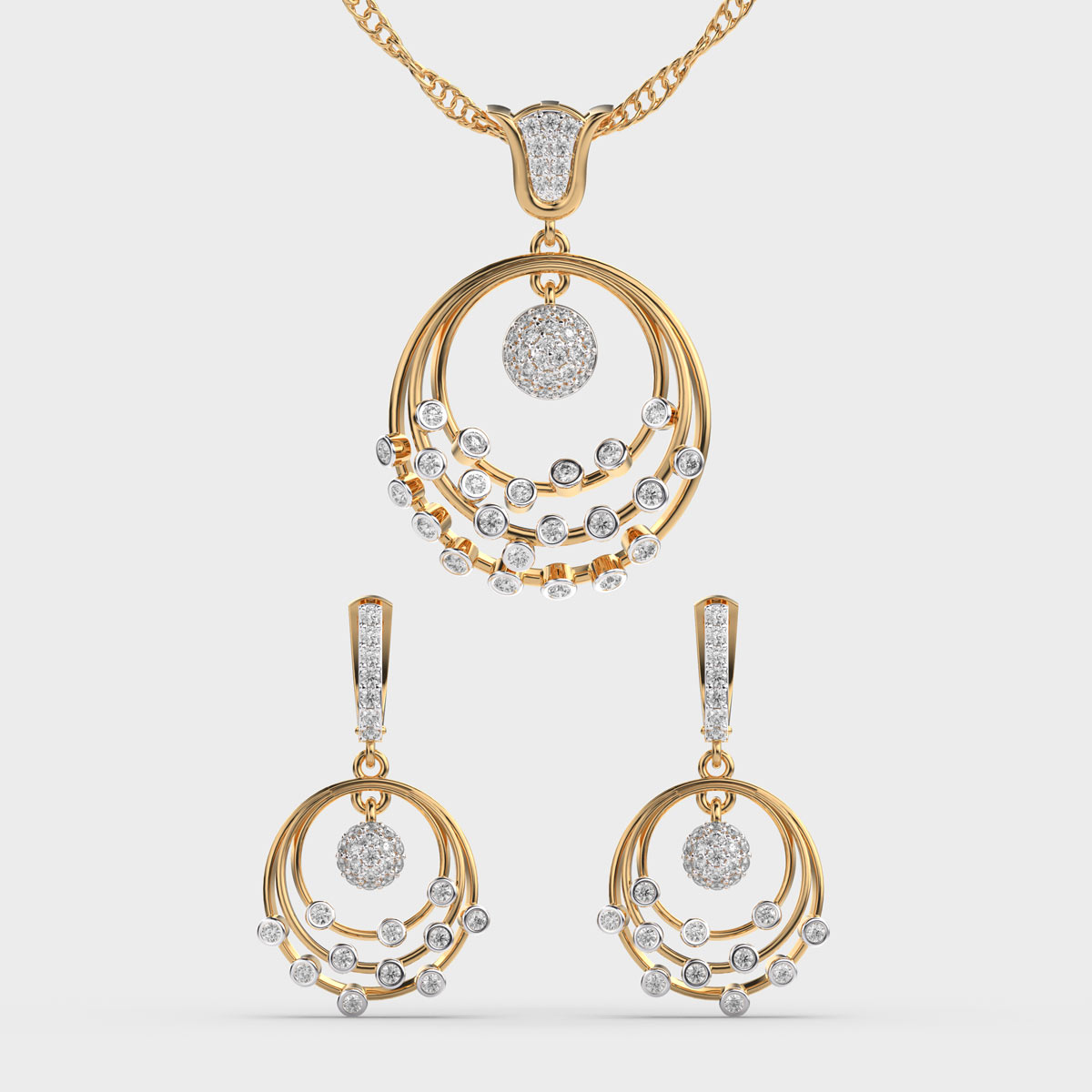Elegant Diamond Circle Pendant Set