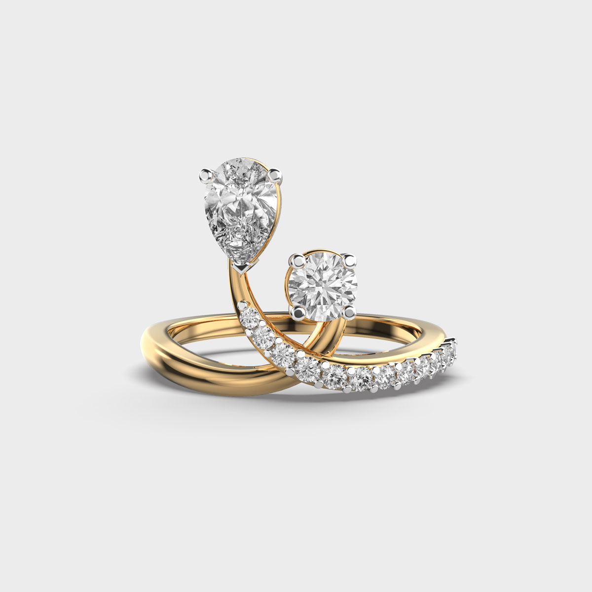 Pear and Round Colliding Solitaire Diamond Ring